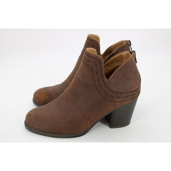 Natural Soul Tapas Womens 7.5 Brown Block Heel Bootie Back Zipper - Picture 9 of 11